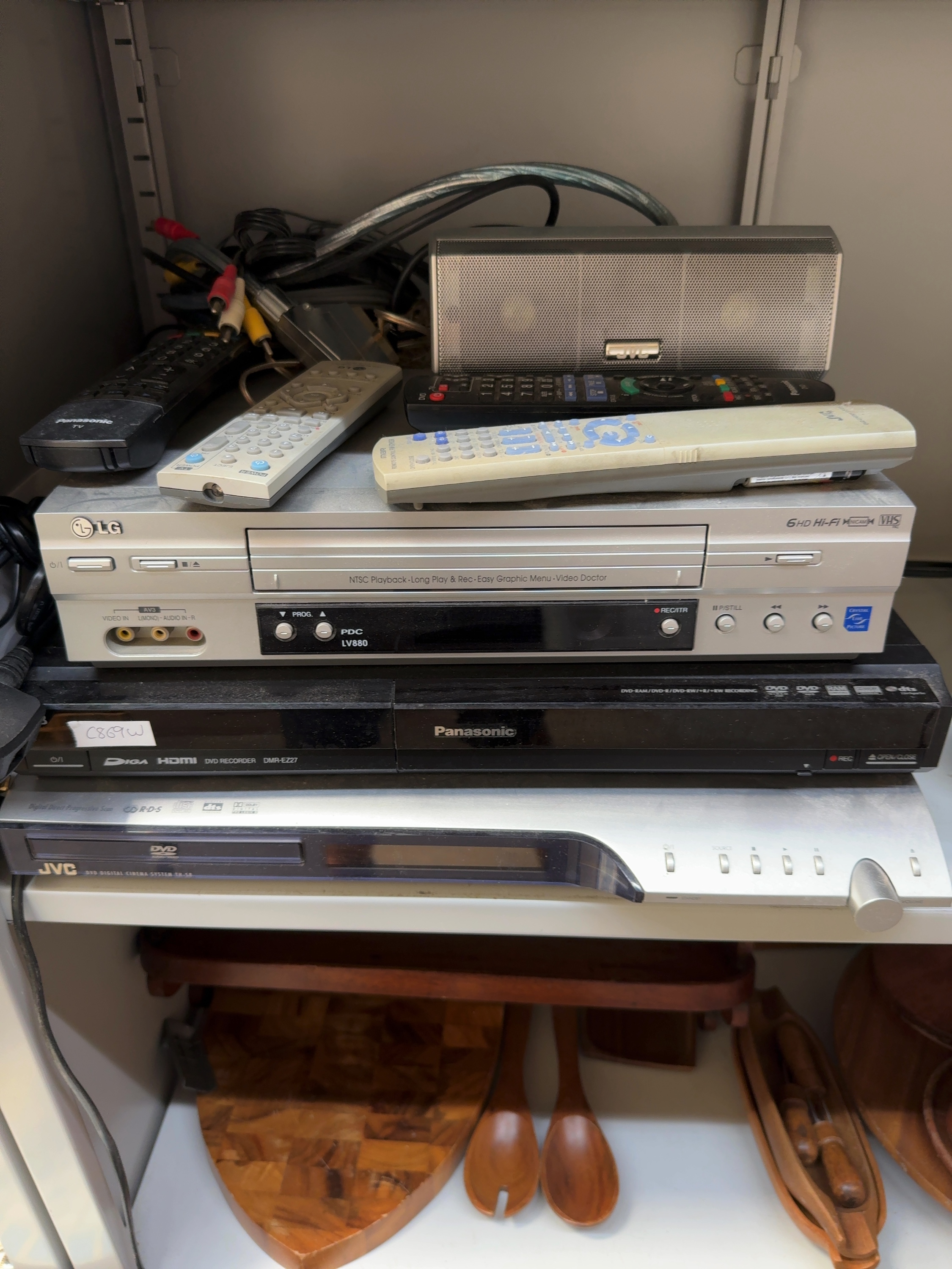 A Collection of Home Cinema and Video Recording Equipment Including Panasonic, LG, and JVC Models