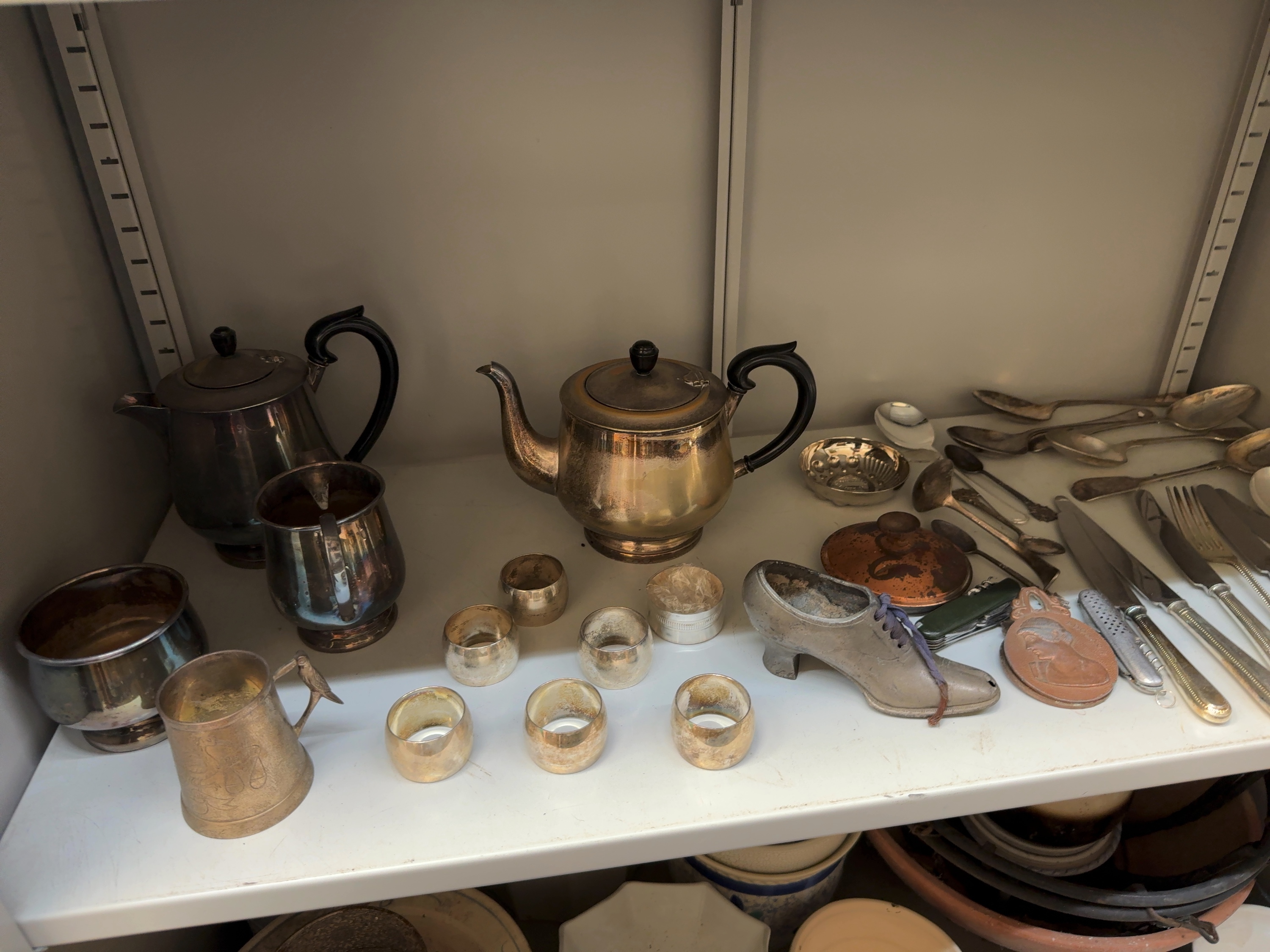 An Assortment of 20th Century Silver-Plated Tea Service Items, Flatware, and Decorative Curios