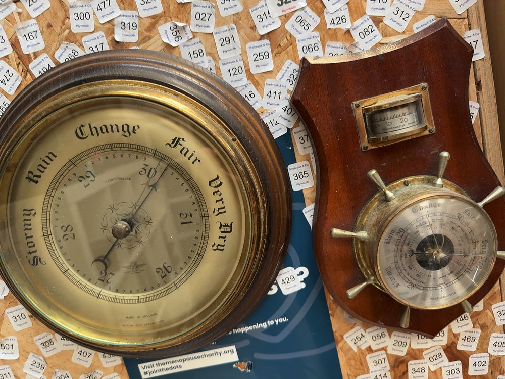 Lot 239: Two Mid-20th Century Wall-Mounted Aneroid Barometers including Shortland Smith