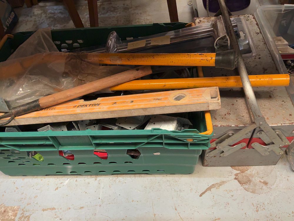 Lot 262: An Assortment of Workshop Tools, Building Hardware, and a Cantilever toolboxes