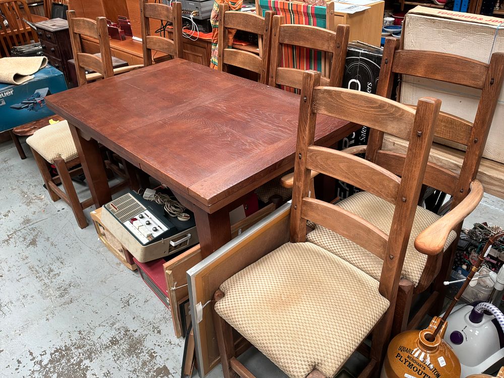 Lot 294: A Contemporary Oak Farmhouse Dining Table and Set of Six Chairs by Country Cottage Furniture
