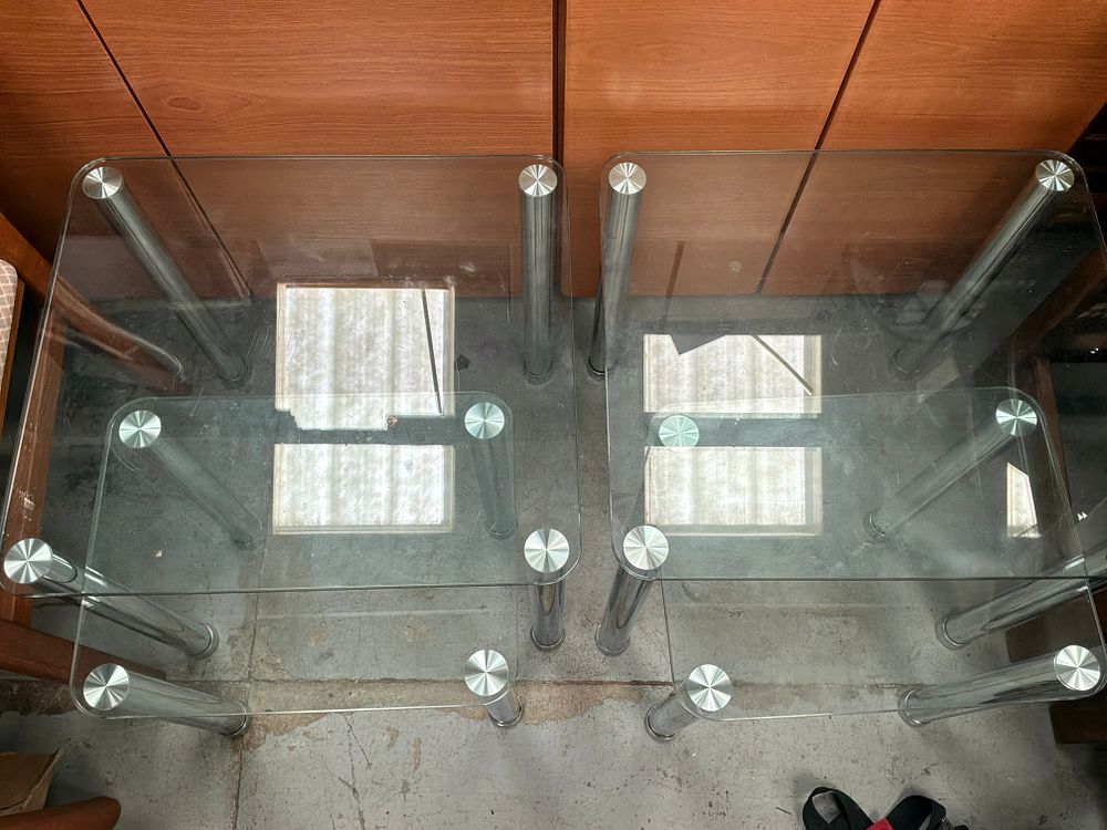 Lot 303: A Pair of Nests of Contemporary Glass and Chrome Side Tables