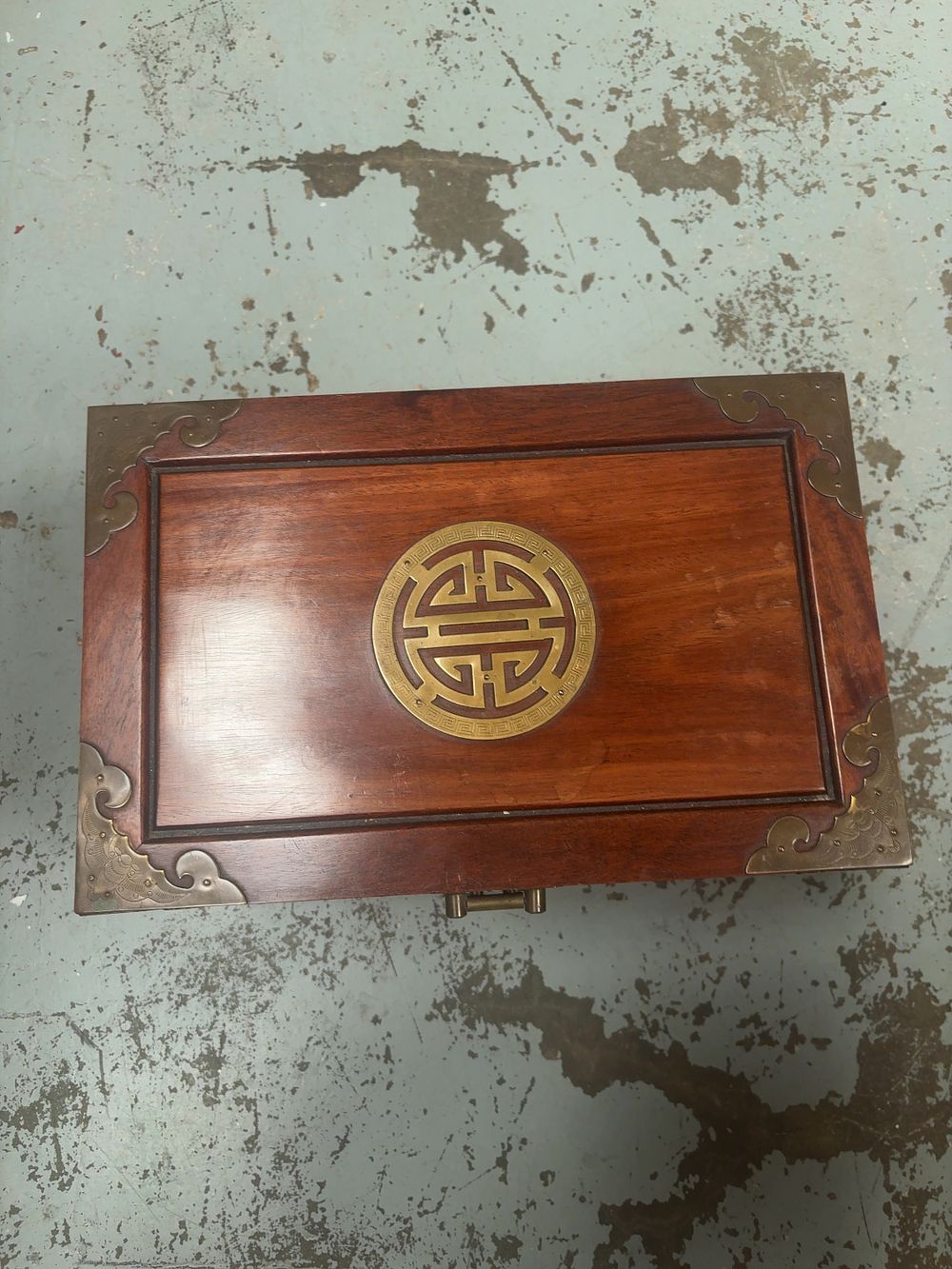 Lot 315: Vintage Chinese Brass-Bound Hardwood Jewellery Box