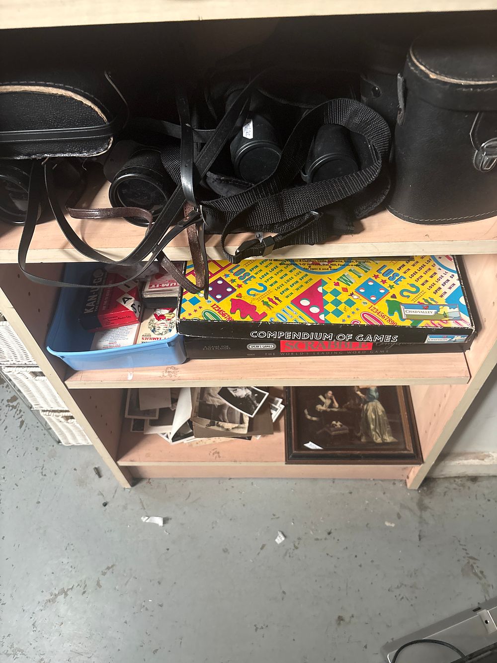 Lot 349: A Collection of Vintage Binoculars, Chad Valley and Spear's Games, Ephemera, and Art