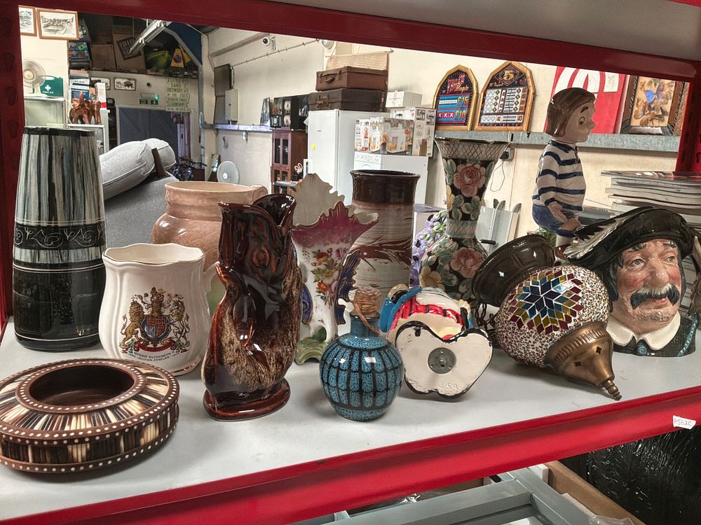 Lot 369: A Collection of Decorative Ceramics and Glassware including a Royal Doulton Sancho Pança Character Jug