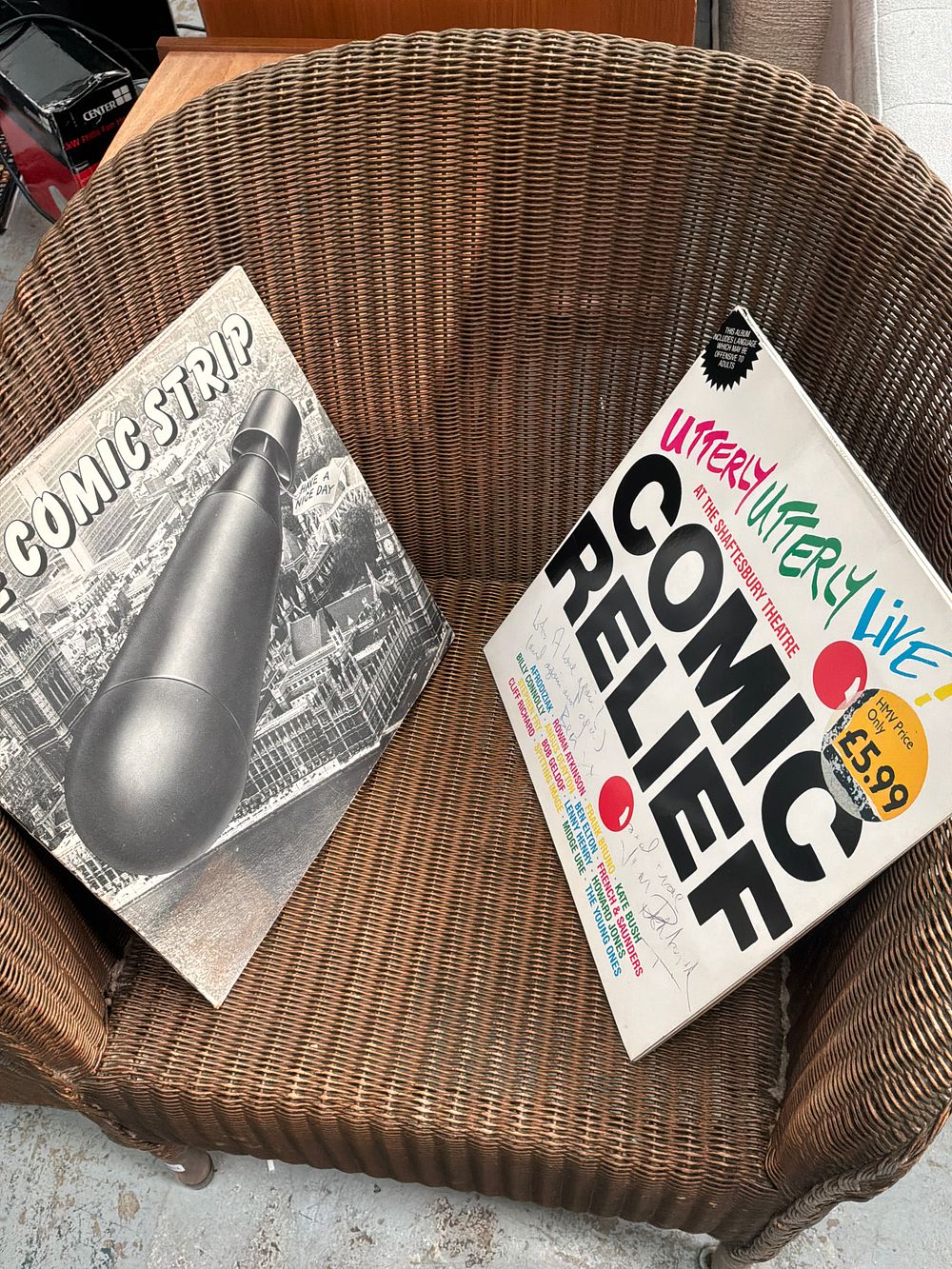 Lot 386: Two Vinyl LPs featuring The Comic Strip and Comic Relief Utterly Utterly Live with Inscriptions