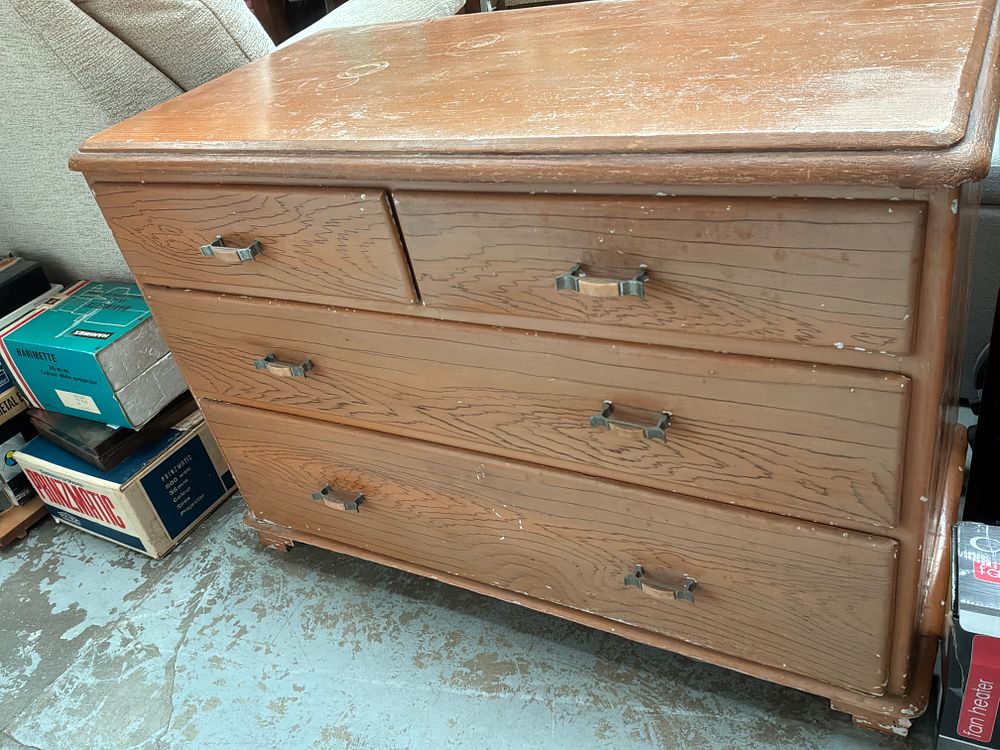 Lot 390: A Mid-20th-Century Stained Wood Chest of Drawers