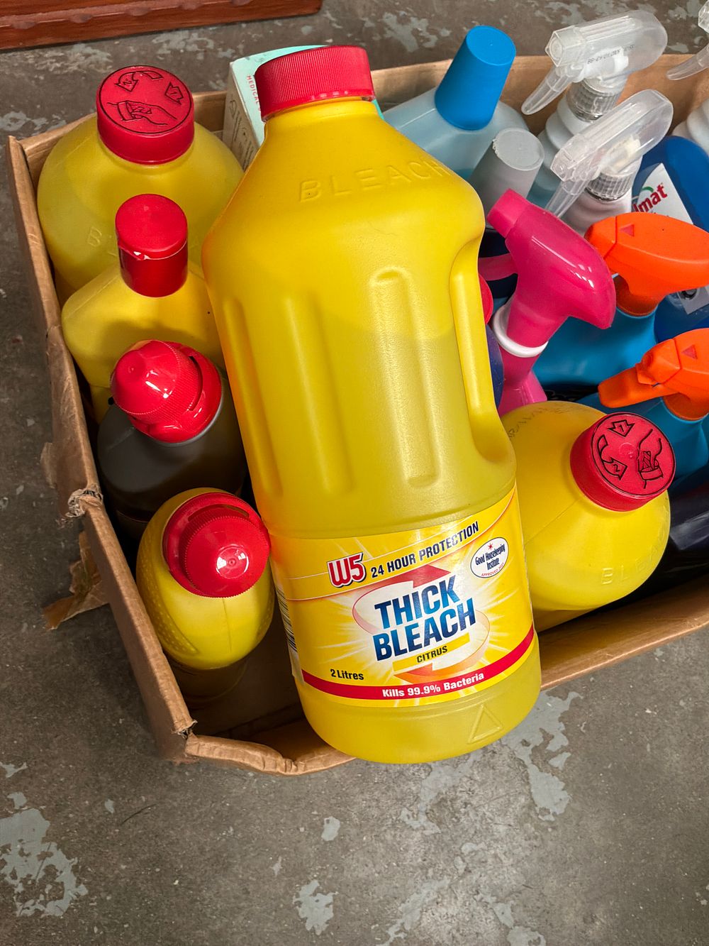 Lot 394: An Assortment of Household Cleaning Products and Garden Chemicals including W5, Almat, Astonish, and Westland Resolva