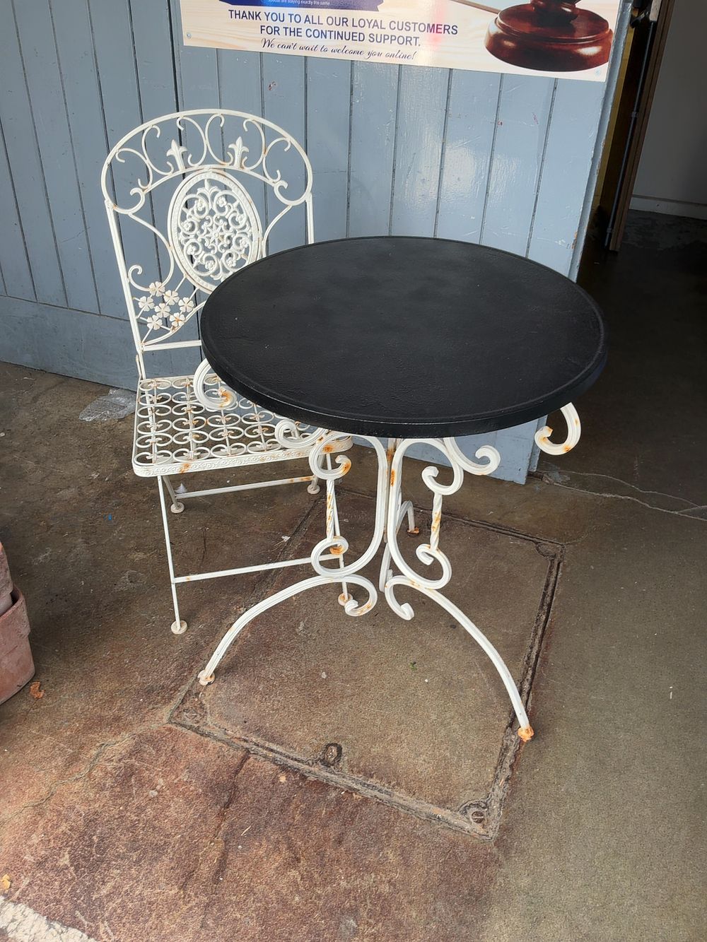 Lot 4: A French Style Painted Metal Garden Table and One Chair Bistro Set