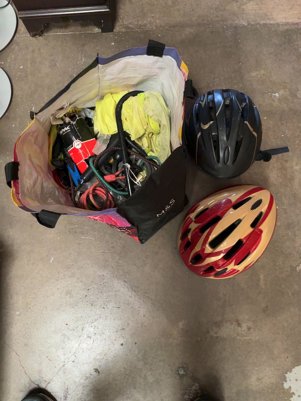 Lot 453: An Assortment of Cycling Equipment and Accessories including Two Challenge Helmets and a Kryptonite Lock