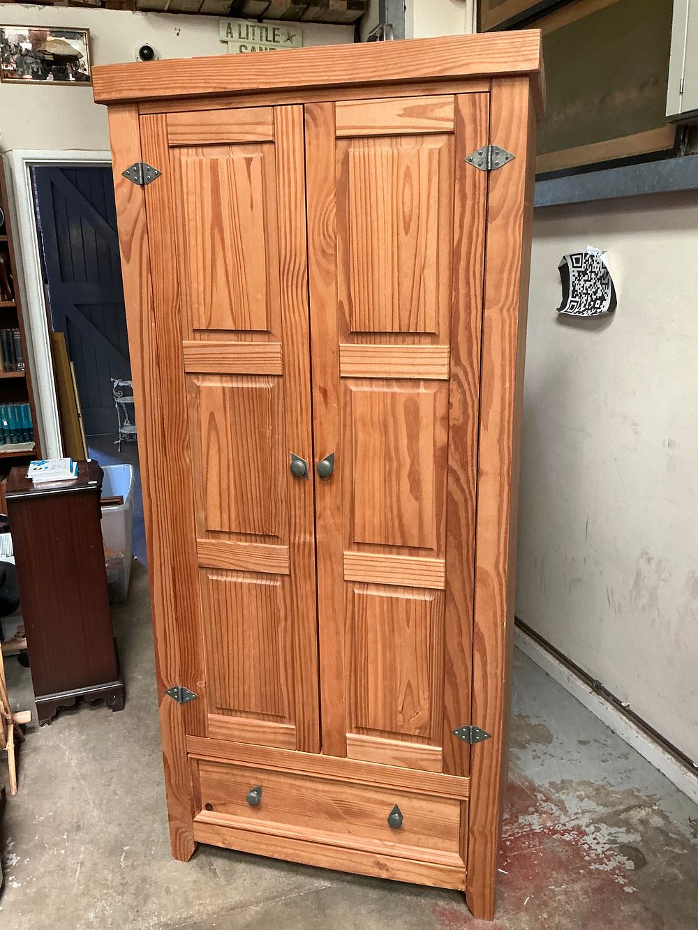 Lot 457: A Modern Pine Two-Door Wardrobe with Single Drawer