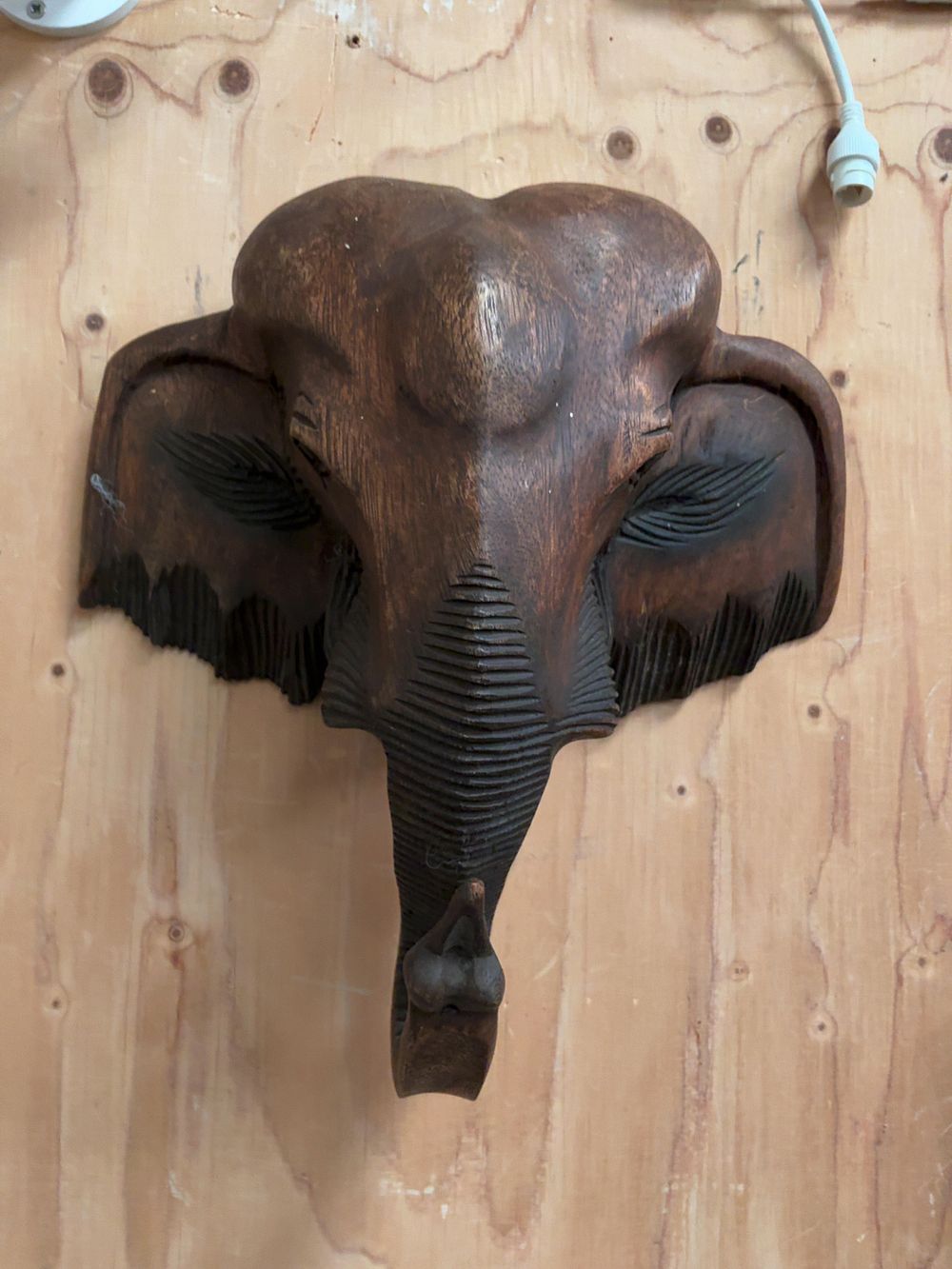 Lot 161: Two Hand-Carved Hardwood Elephant Head Wall Plaques