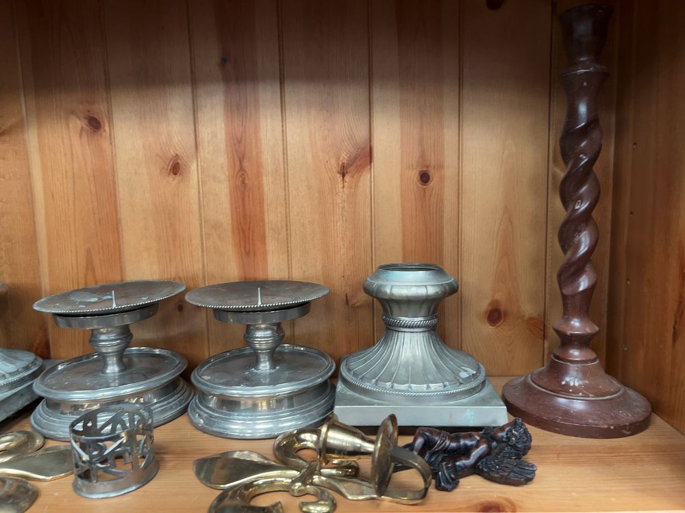 Lot 193: An Assortment of Metalware and Wooden Candlesticks and Decorative Ornaments