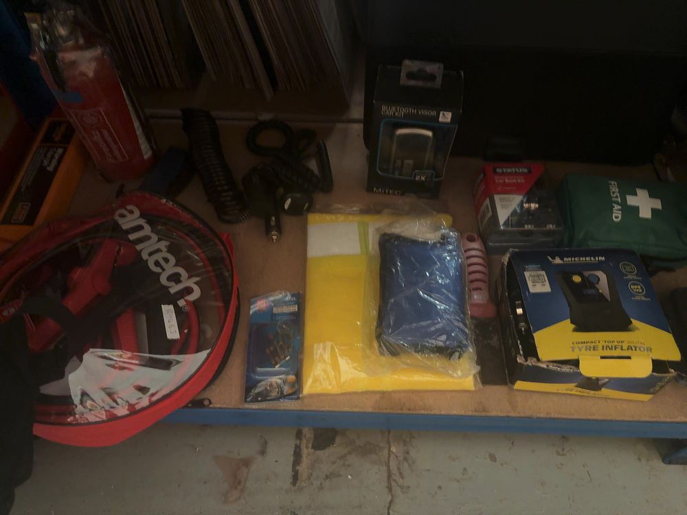 Lot 238: An Assortment of Automotive Emergency Accessories and a Hiking Rucksack including Michelin and Amtech Brands