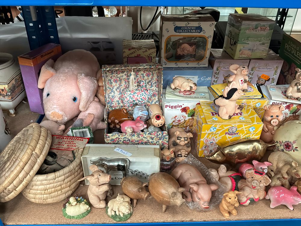 Lot 268: A Collection of Pig-Themed Collectibles Including David Corbridge Piggin Figurines and Ceramic Piggy Banks