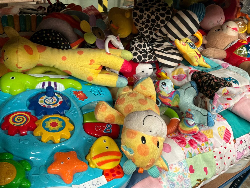 Lot 269: A Collection of VTech Electronic Toddler Toys and Associated Plush Items including a Patchwork Play Mat