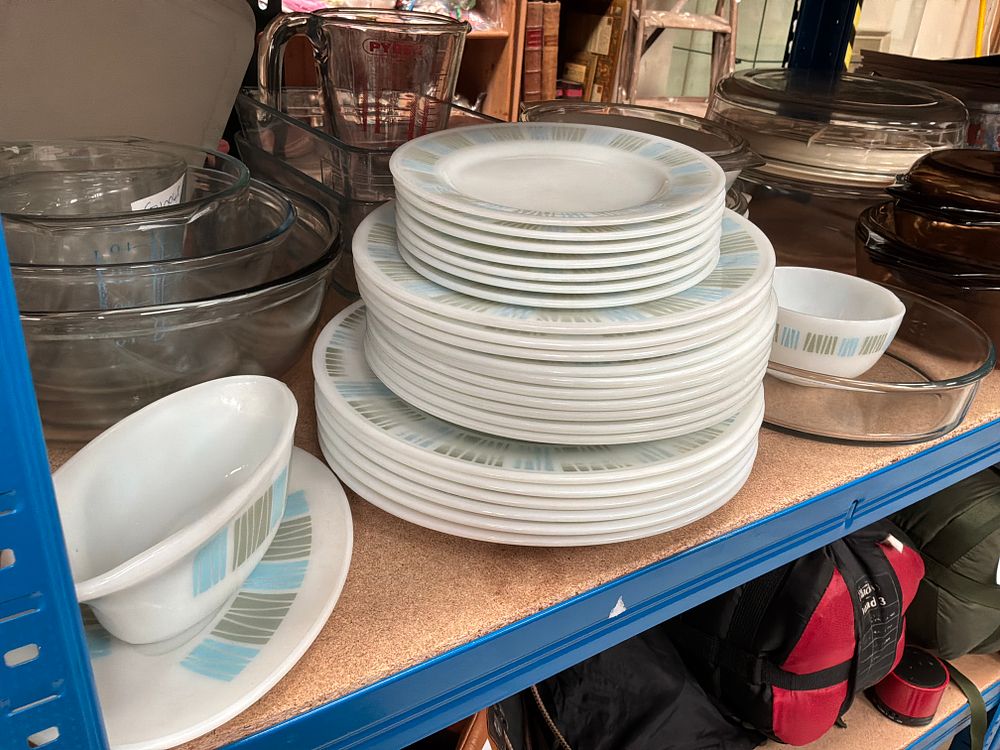 Lot 278: A Large Collection of JAJ Pyrex Tableware in the Matchmaker Pattern and Associated Glassware