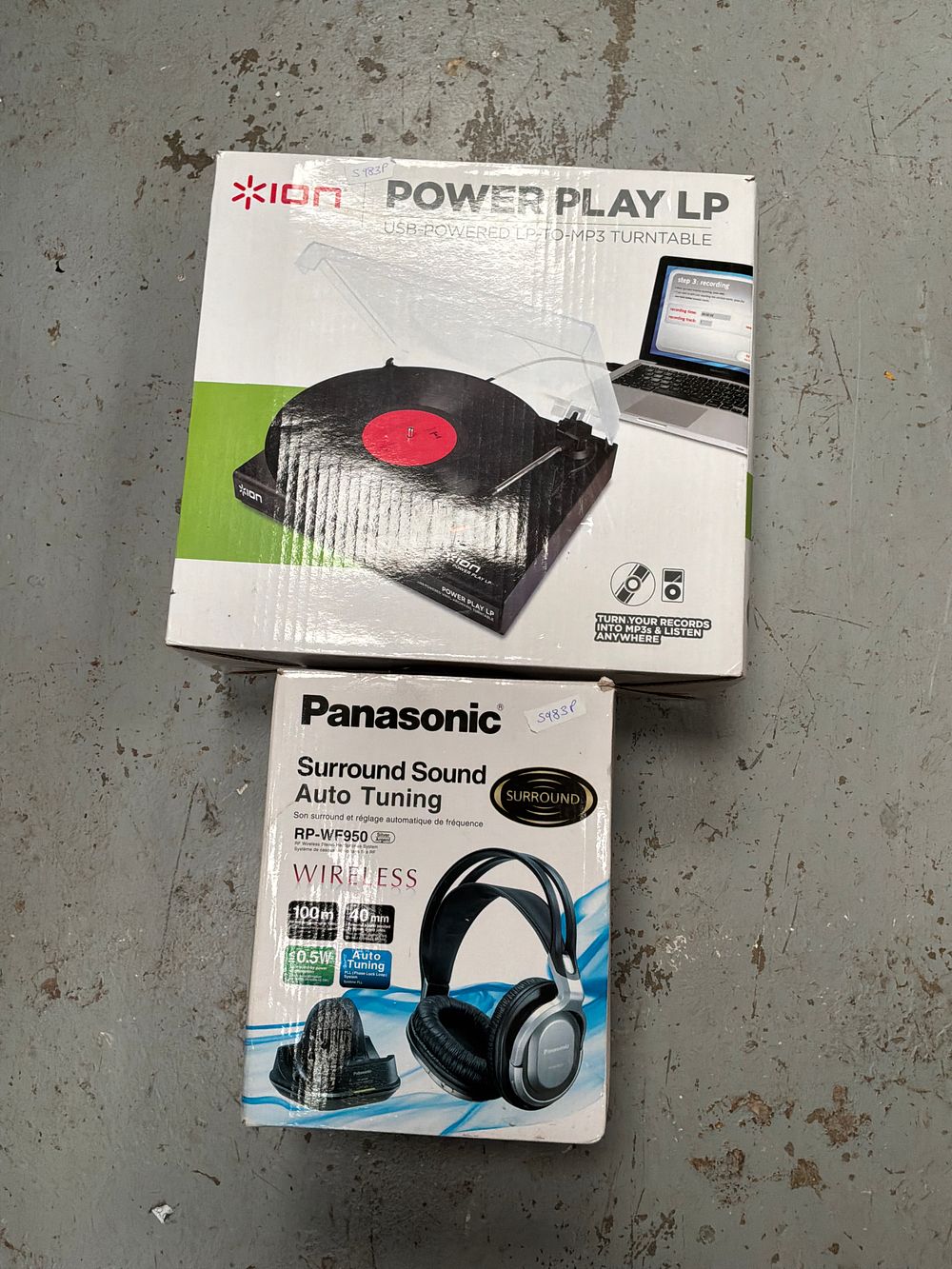 Lot 284: Two Boxed Electronics comprising an ION Power Play LP USB Turntable and Panasonic RP-WF950 Wireless Headphones