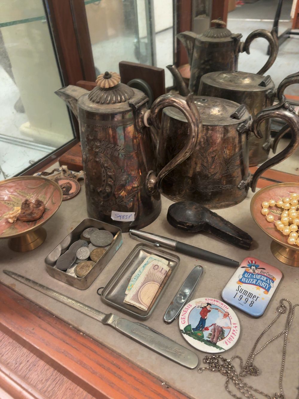 Lot 353: A Collection of Silver-Plated Hollowware, Enamelled Bowls, and Assorted Collectibles