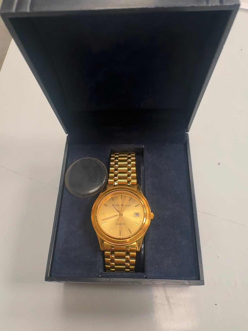 Lot 371: Philip Mercier Gold Toned Quartz Wristwatch with Date Complication and Branded Box