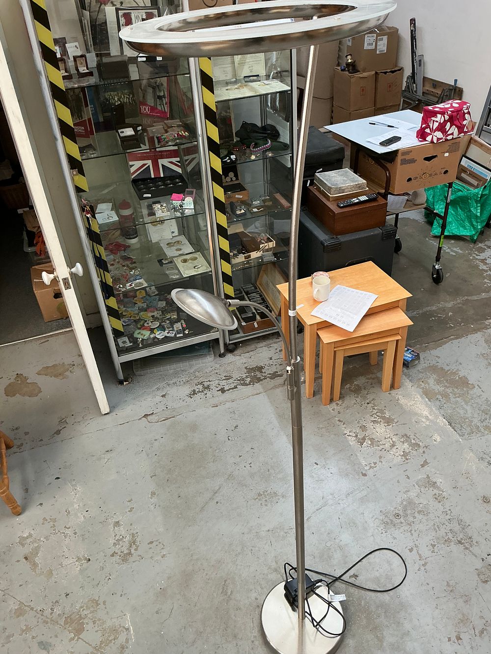 Lot 376: Endon Model 61133 Brushed Metal Integrated LED Mother and Child Floor Lamp