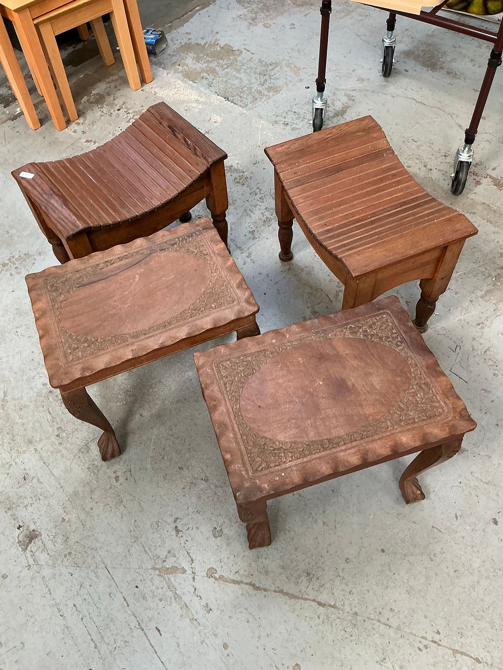 Lot 381: A Collection of Four Wooden Occasional Tables and Stools