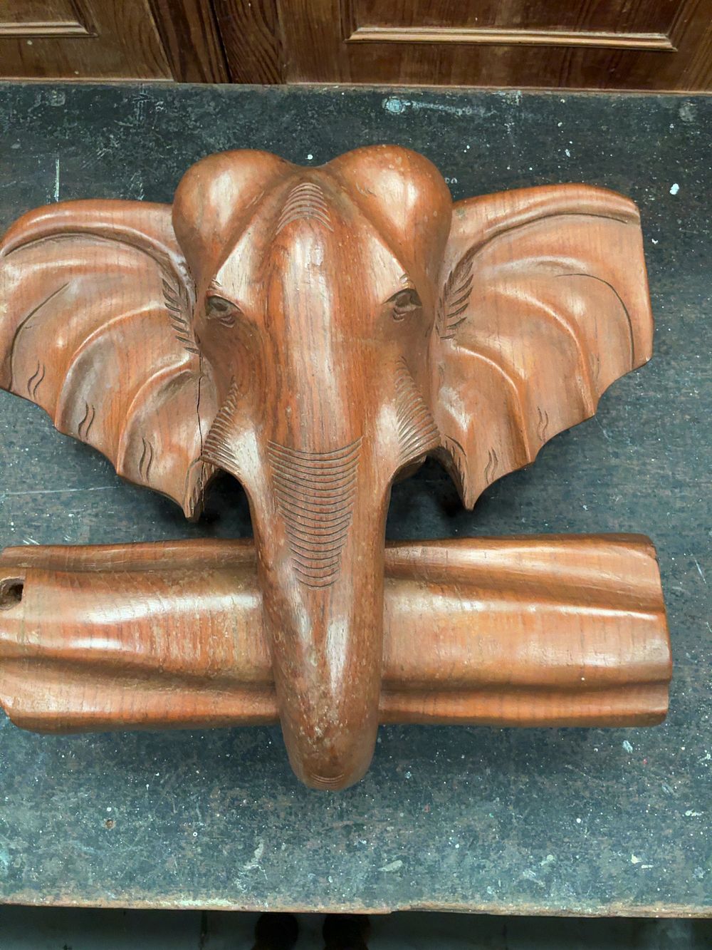 Lot 383: A Carved Hardwood Architectural Bracket in the Form of an Elephant Head
