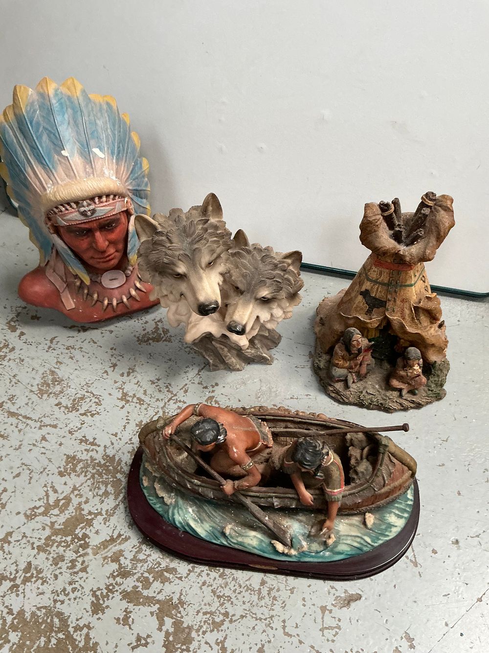 Lot 400: An Assortment of Academy and DMB Collection Native American and Wildlife Theme Polyresin Figurines