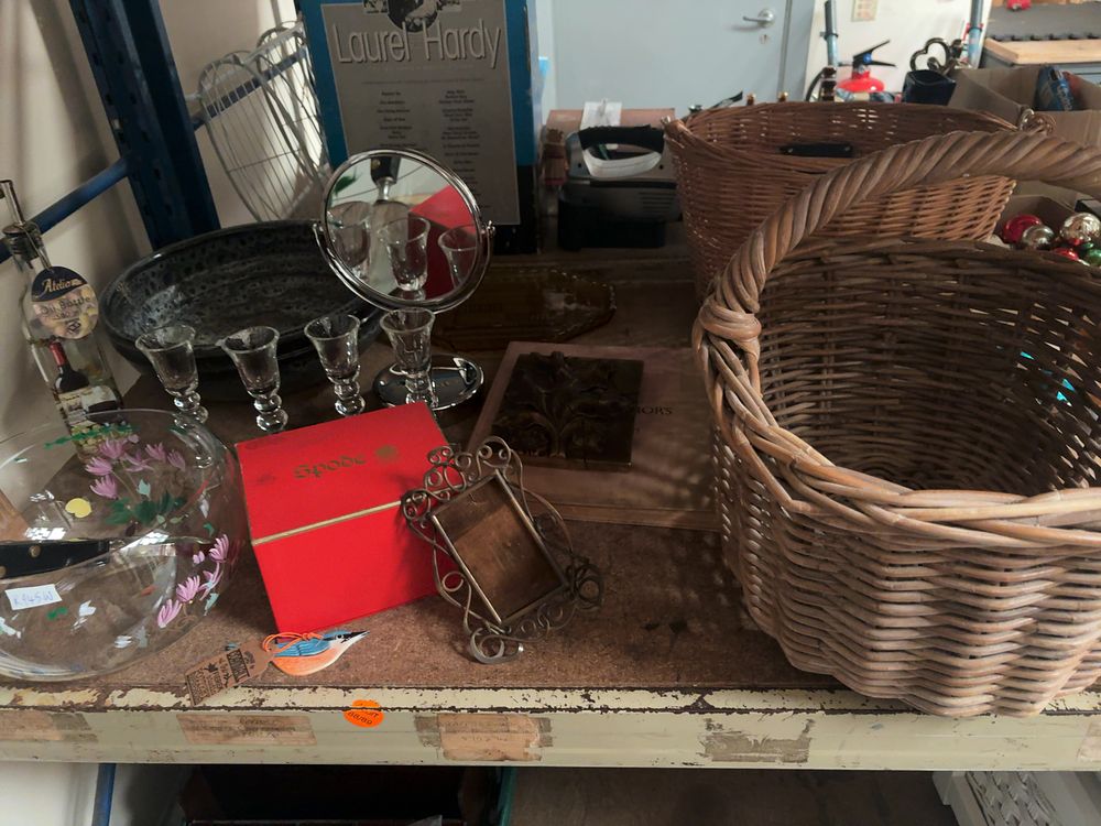Lot 413: An Assortment of Household Collectables including French Harvest Baskets, Spode, and Fierek Studio Pottery