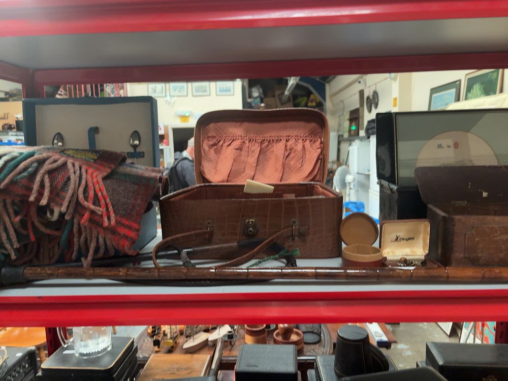 Lot 437: A Collection of Vintage Personal Accessories including a Vanity Case and a Bamboo Walking Cane