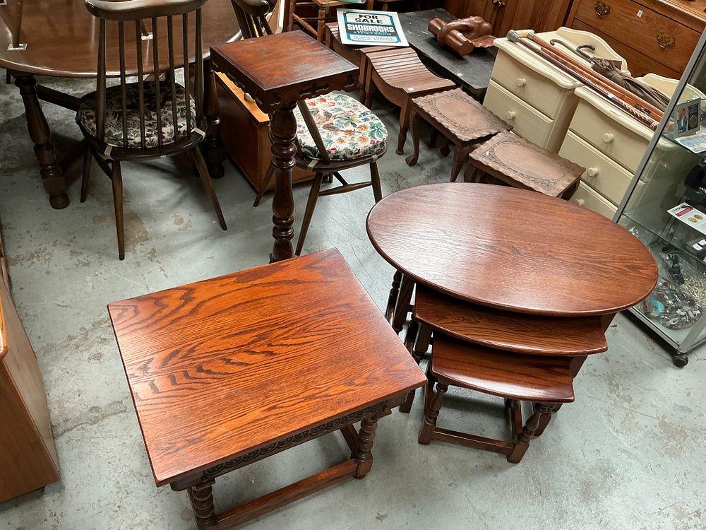 Lot 456: Four items of Wood Bros. Old Charm oak Tudor revival furniture