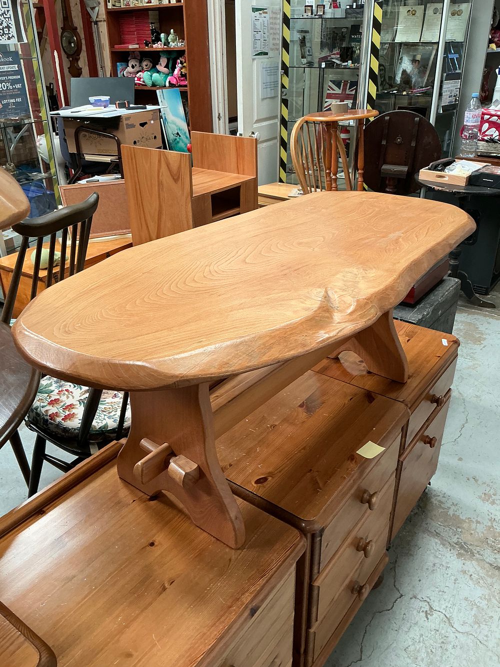 Lot 463: John Trippas Solid Elm Trestle Coffee Table