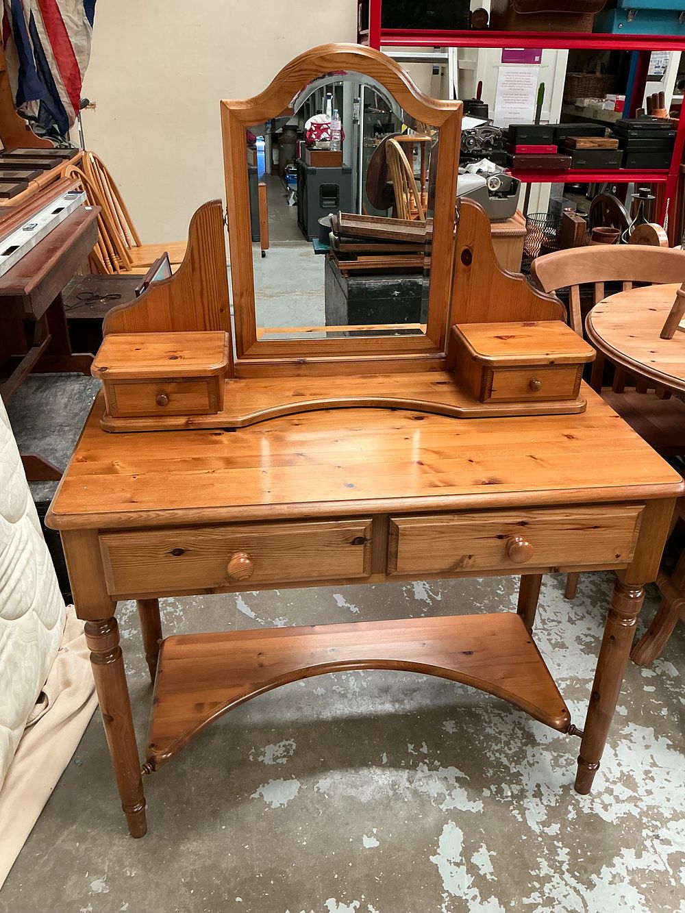 Lot 468: Ducal Victoria Solid Pine Dressing Table with Mirror and Stool