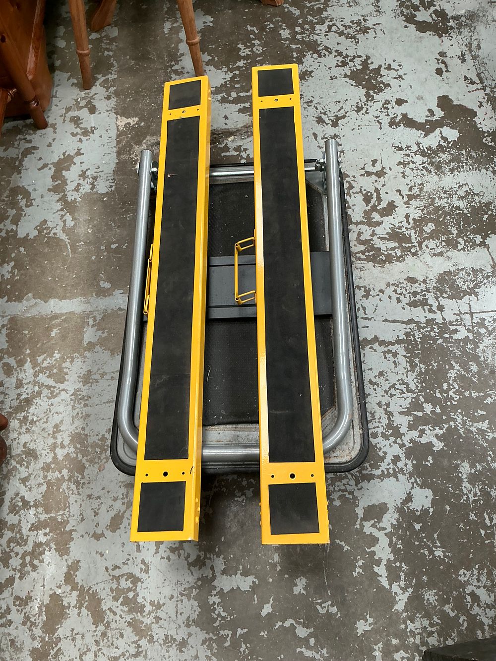 Lot 469: A Pair of Clarke Folding Steel Saw Horses and a Manual Folding Platform Trolley