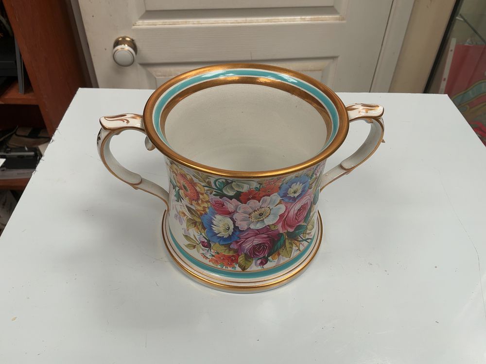 Lot 354: Victorian Hand-Painted and Gilded Twin-Handled Presentation Cup, Dated 1876