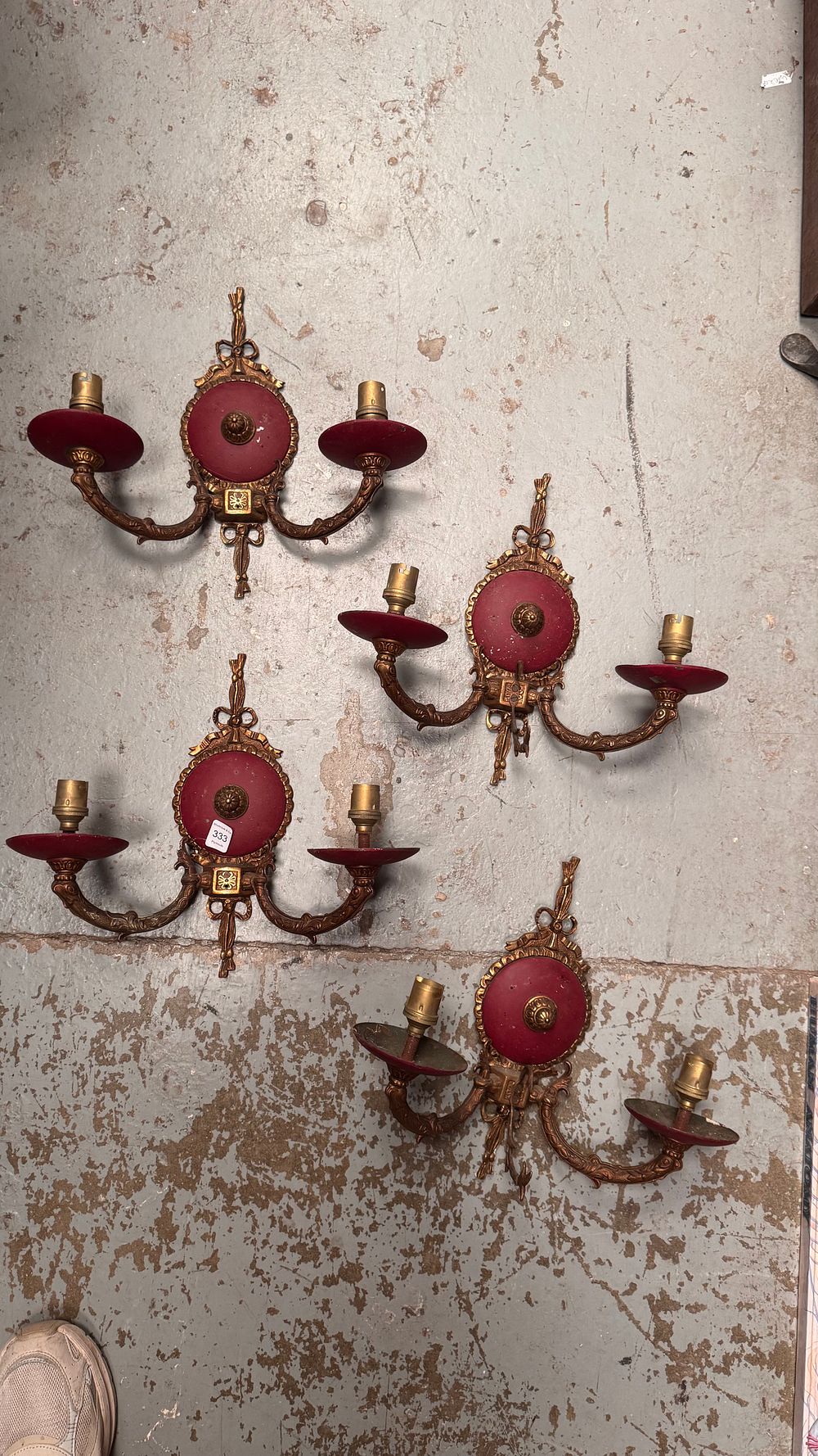 Lot 333: Set of Four French Louis XVI Revival Gilt Metal Two-Light Wall Sconces