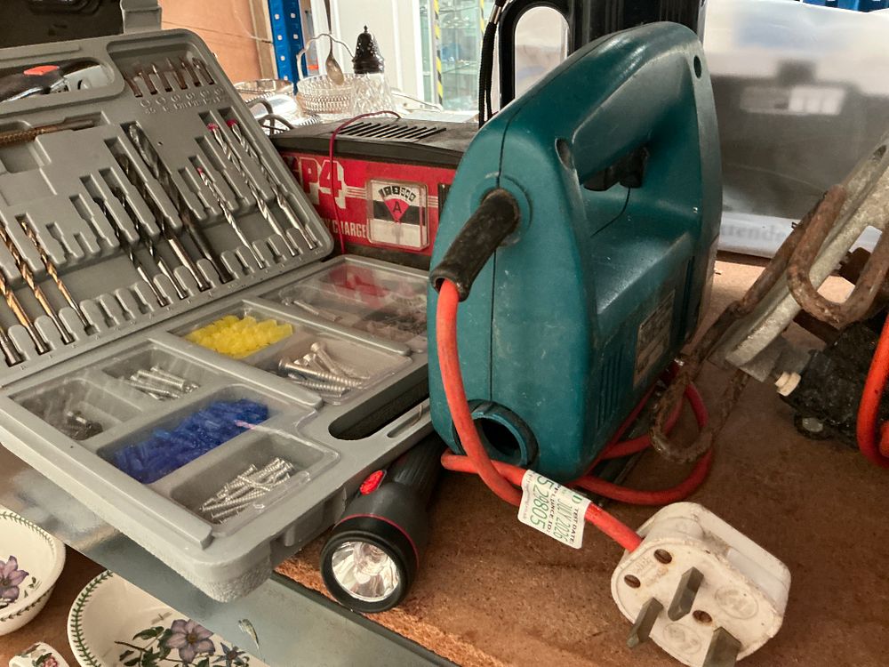 Lot 168: A Collection of Power Tools and Workshop Accessories including SIP Battery Charger