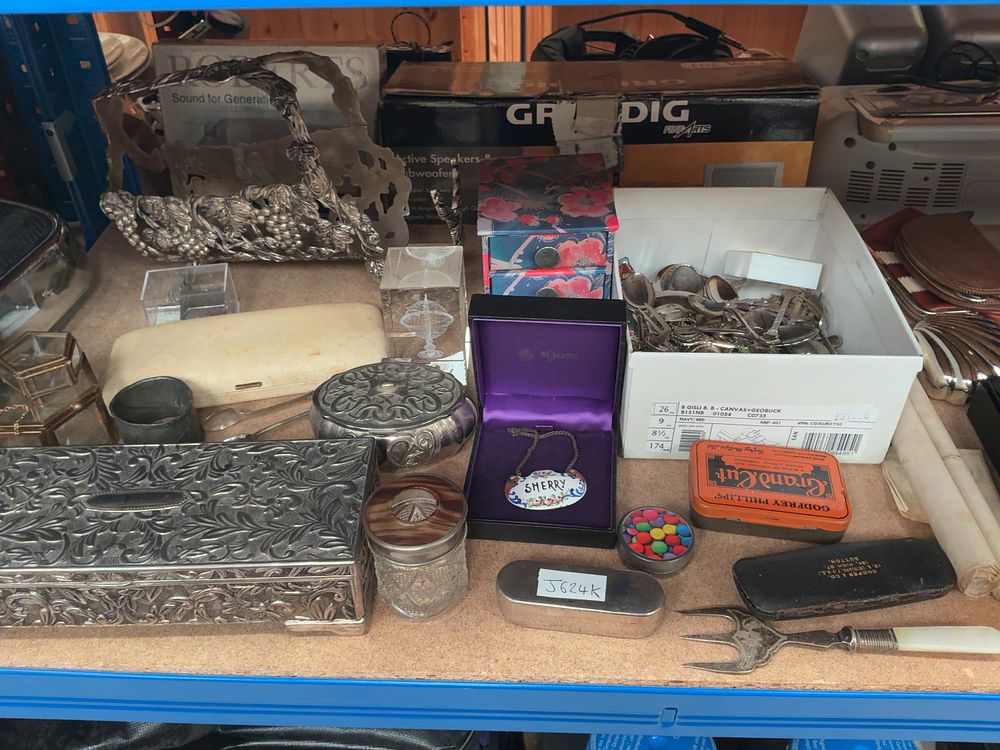 Lot 183: An Assortment of Vintage Silver-Plated Metalware, Souvenir Spoons, and Decorative Collectibles