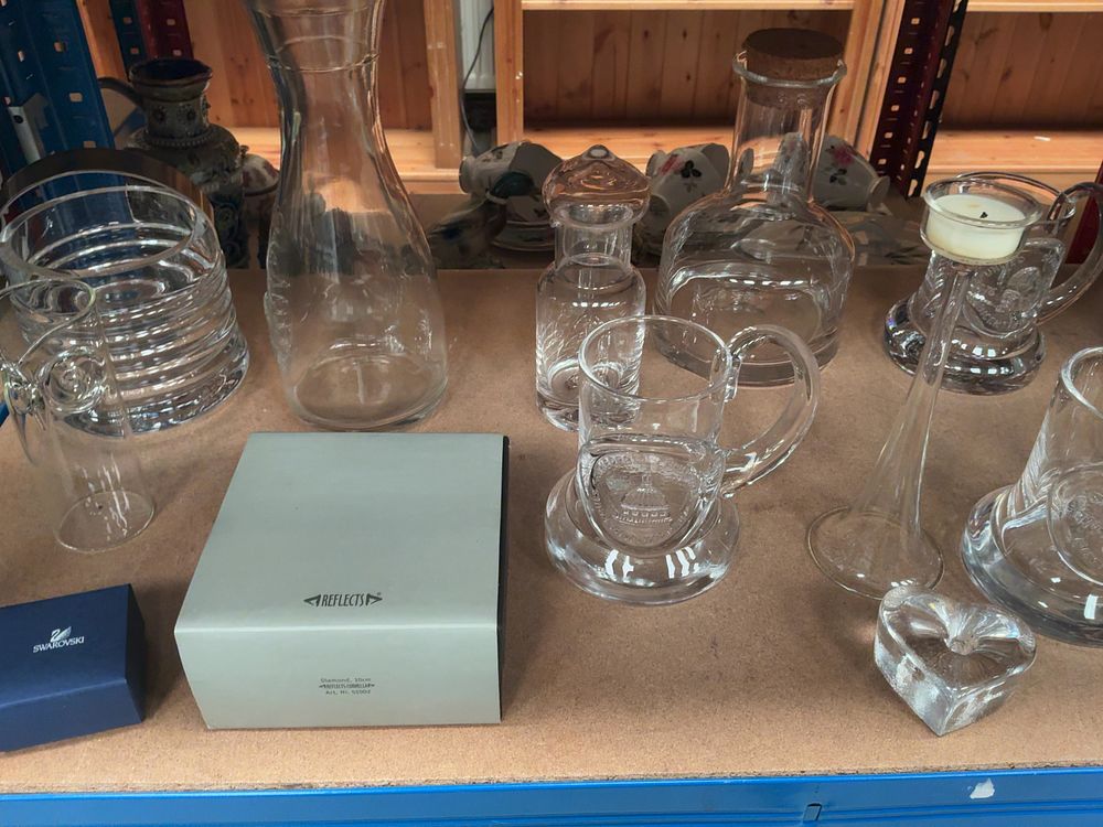 Lot 186: An Assortment of Swarovski Crystal, Commemorative Glassware, and Decorative Table Glass