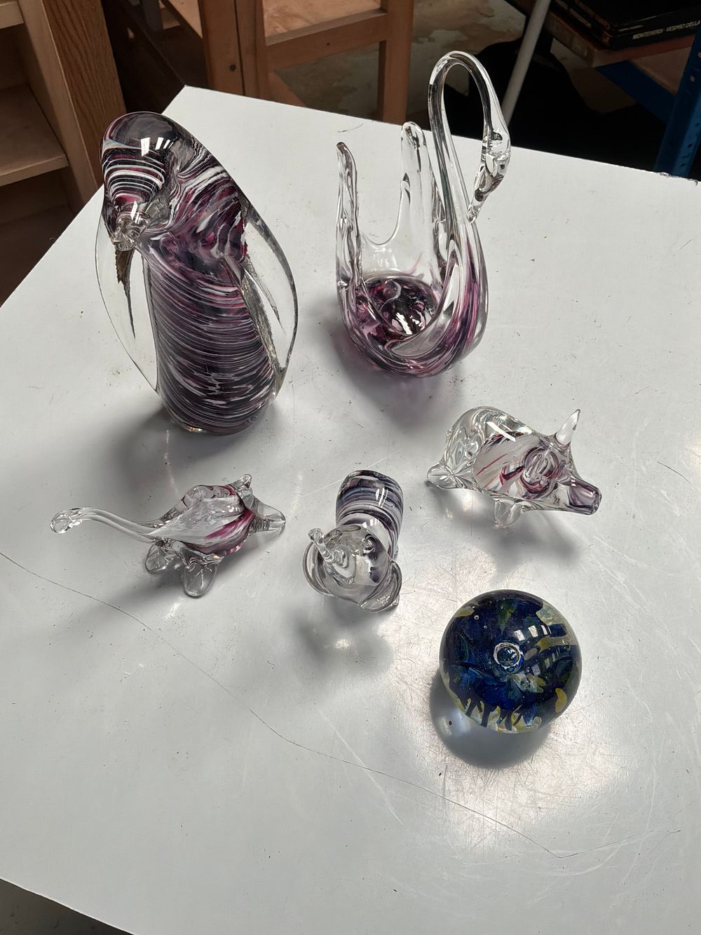 Lot 207: A Group of Decorative Studio Glass Animal Figurines and a Paperweight