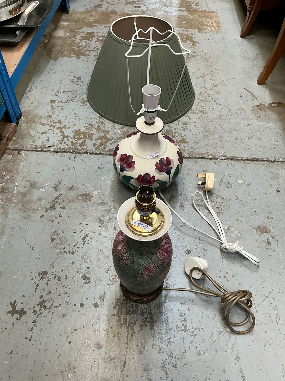 Lot 233: Two Ceramic and Porcelain Table Lamps with a Pleated Shade