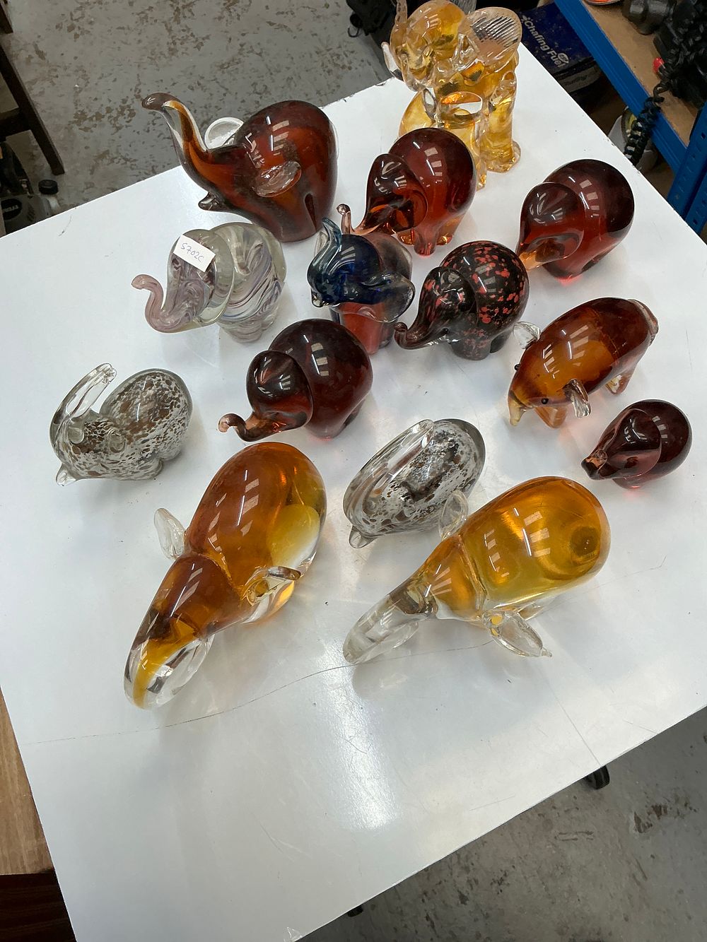 Lot 236: A Collection of Fourteen Hand Blown Glass Animal Figurines Including Wedgwood Examples.