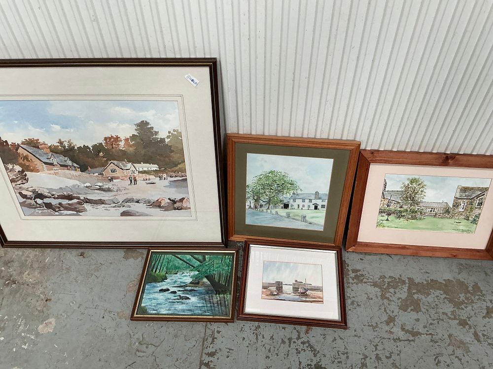 Lot 315: A Collection of Five Framed British Topographical Watercolour Paintings including Works by David T. Faull and Barry Hewett