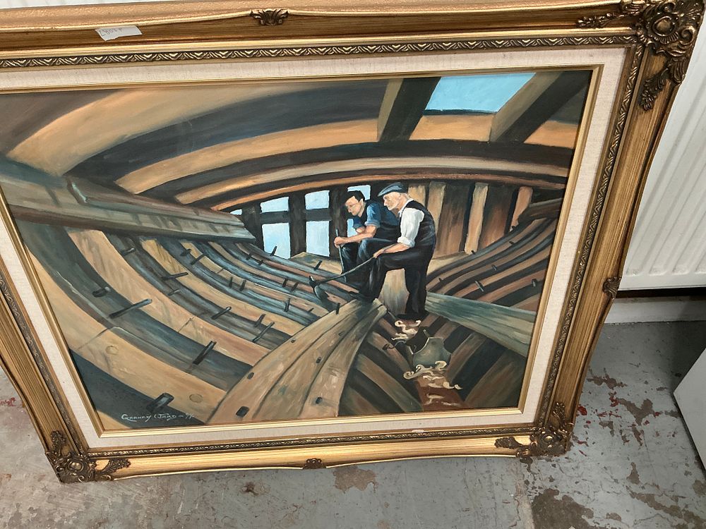 Lot 332: Graham Jardine (British, Contemporary), Shipwrights at Work, Oil on Canvas, 1997