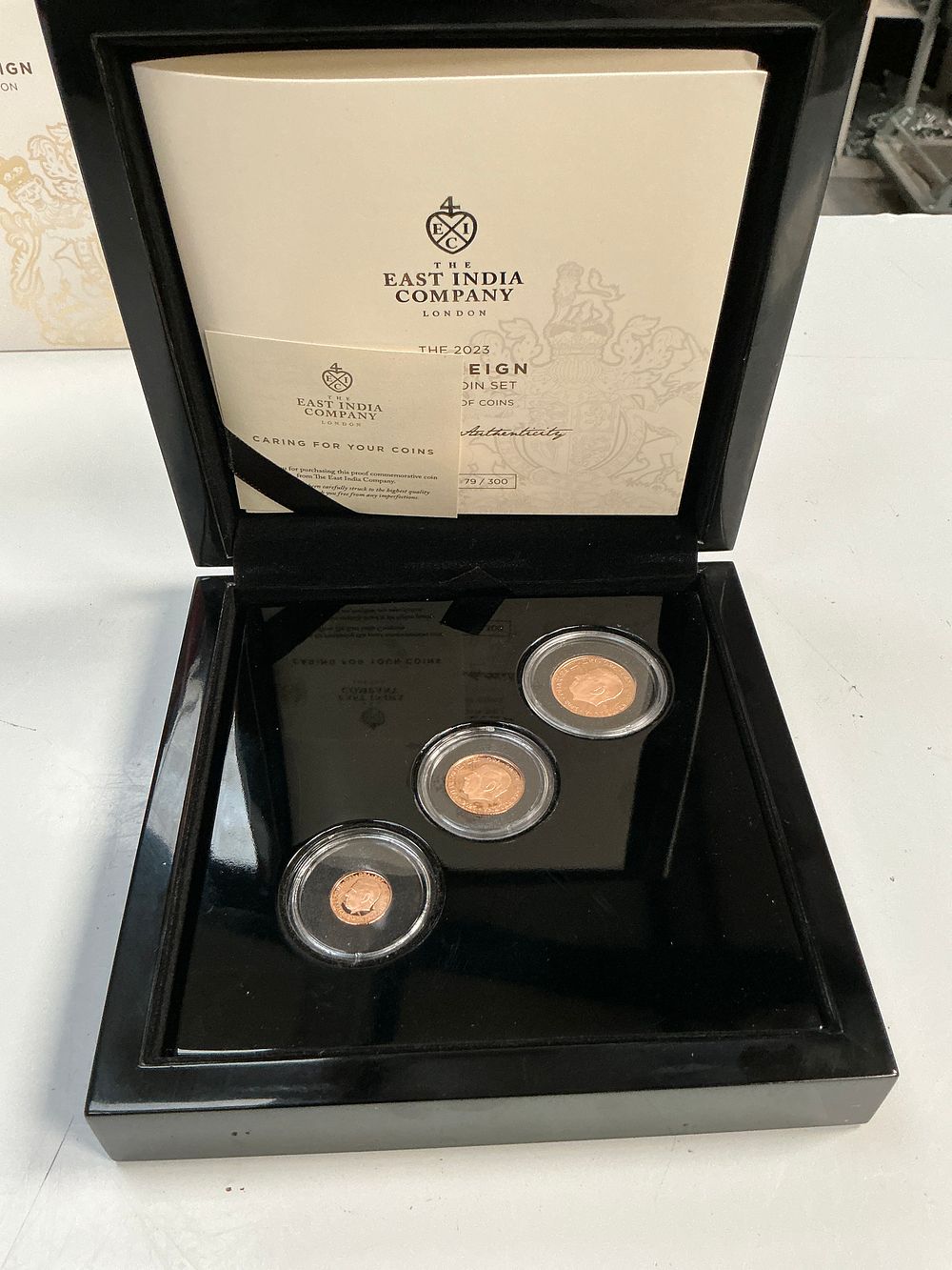 Lot 346: Three 2023 St. Helena Gold Proof Sovereign Coins, The East India Company London