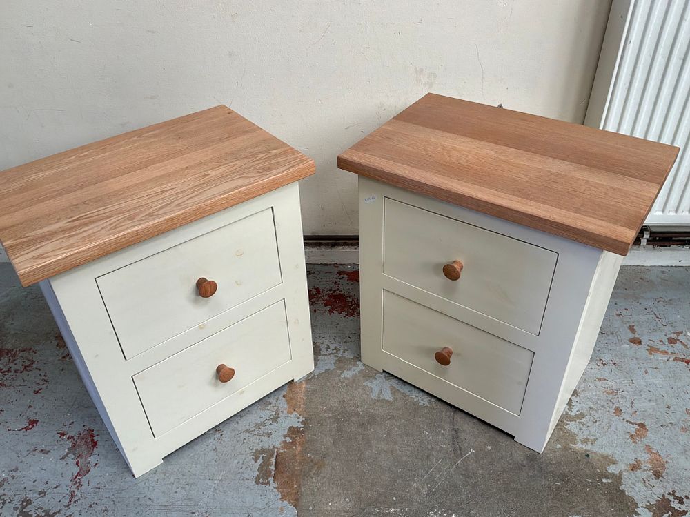Lot 360: A Pair of Contemporary Oak and Painted Two-Drawer Bedside Cabinets