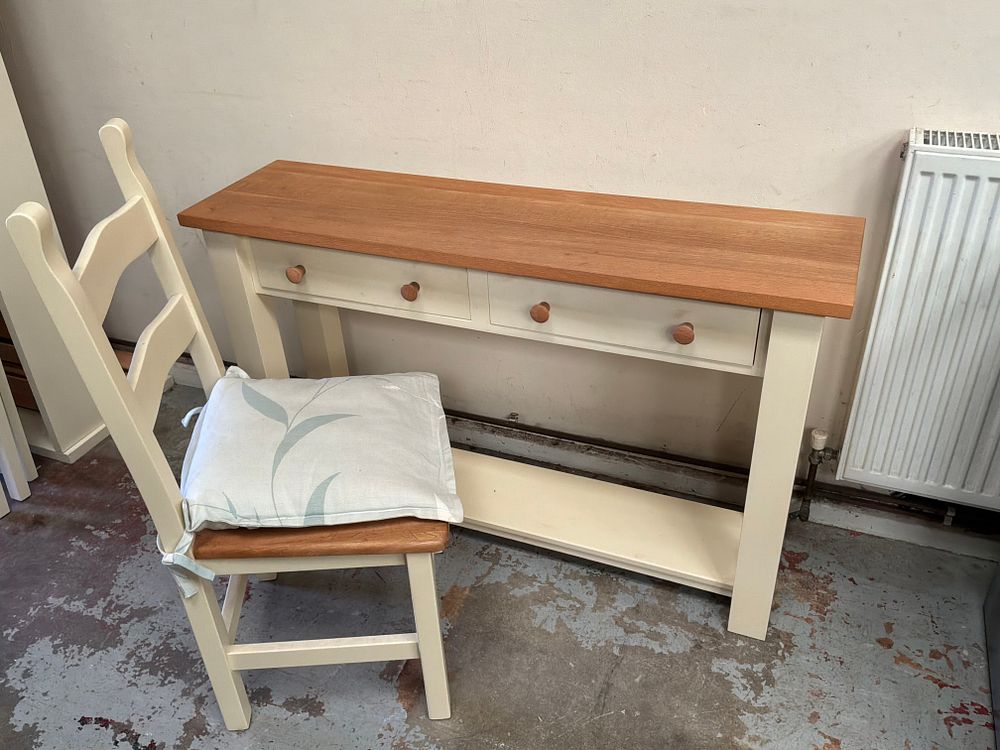 Lot 361: Two Pieces of Contemporary Oak and Cream Painted Furniture Comprising a Console Table and Ladder-Back Chair