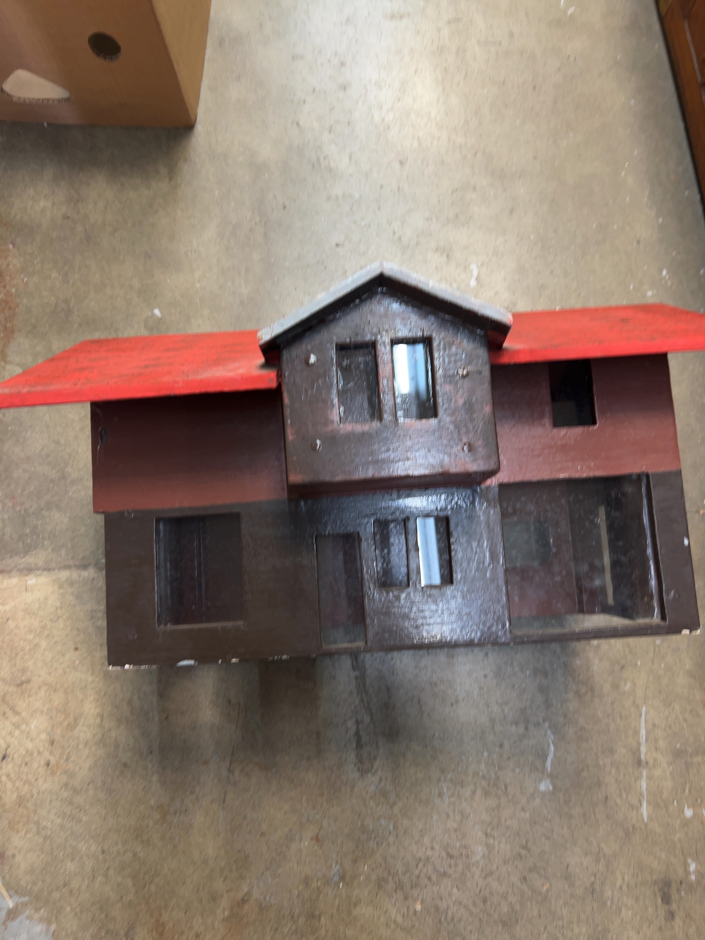 A Handcrafted Folk Art style Painted Wooden Model Play House