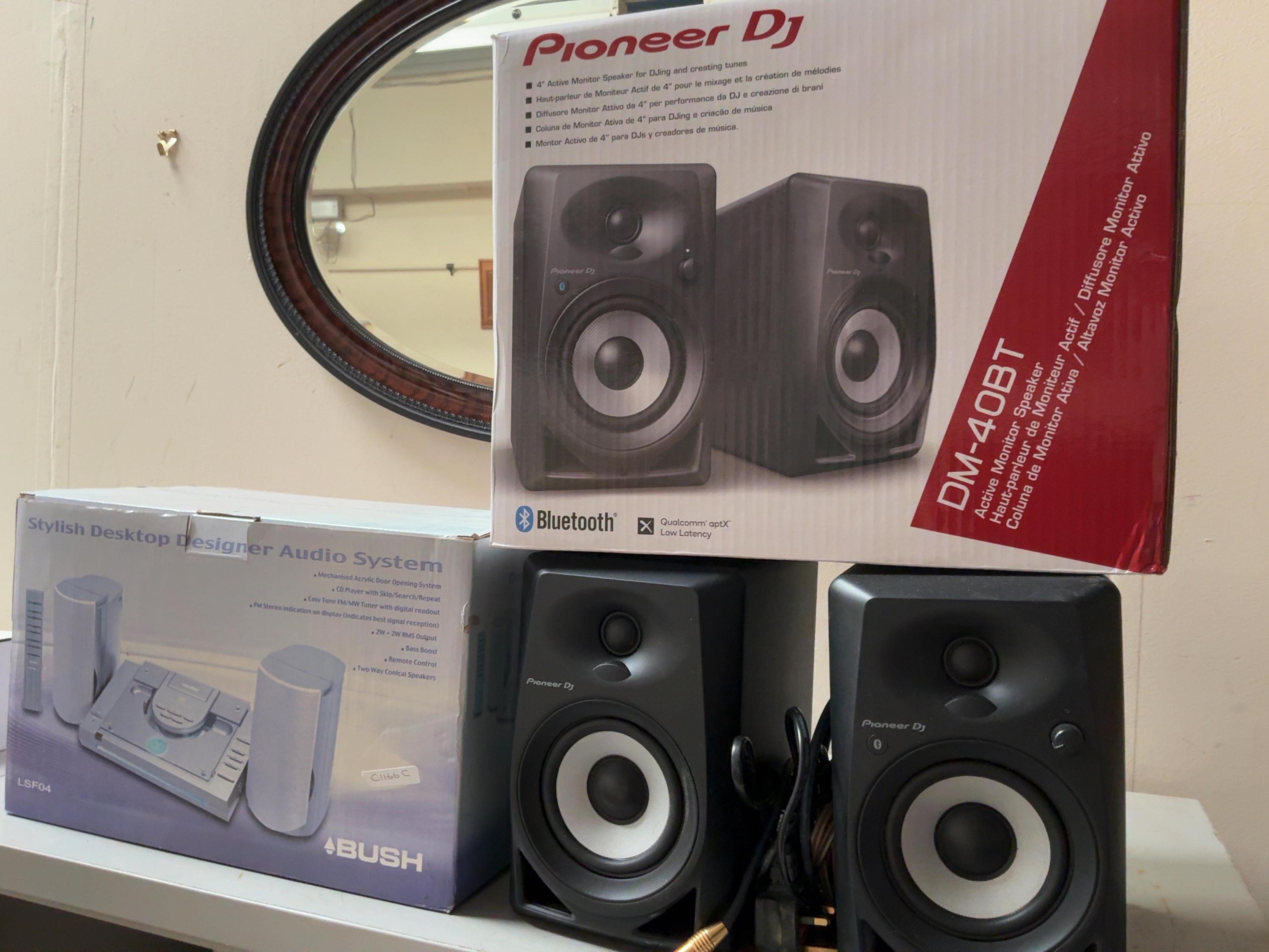 A Group of Desktop Audio Equipment including Pioneer DJ and Bush Examples
