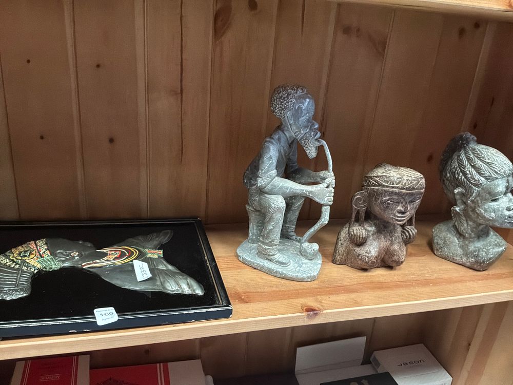 Lot 169: A Collection of African and Ethnographic Style Decorative Items including Stone and Wood Carvings